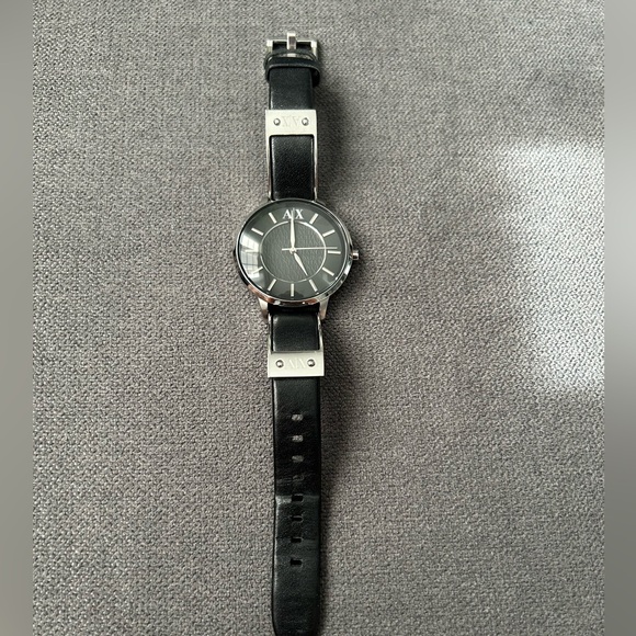 Armani Exchange Black Band Genuine Leather Stainless Steel watch - Picture 2 of 3